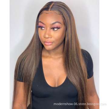 Cheap Swiss Lace Wig For Women Raw Virgin Unprocessed Long Hair Wig Modern Show 4/27 Highlights Blonde Color Wig With Baby Hair